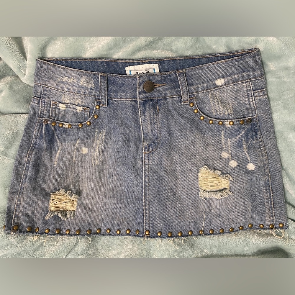 90’s Style Distressed Embellished Mini Skirt